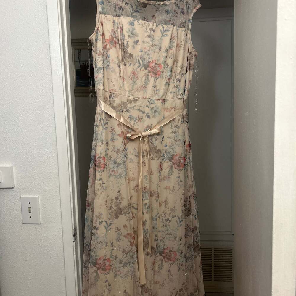 Lovely Grace Floral Glitter Tulle Maxi Dress with Satin Tie Waist - Picture 2 of 4